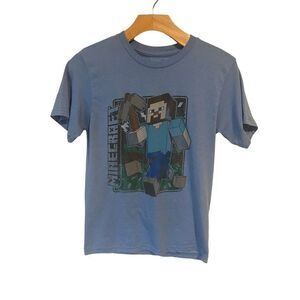 Minecraft Kids Youth XL Short Sleeve T Shirt Light Blue